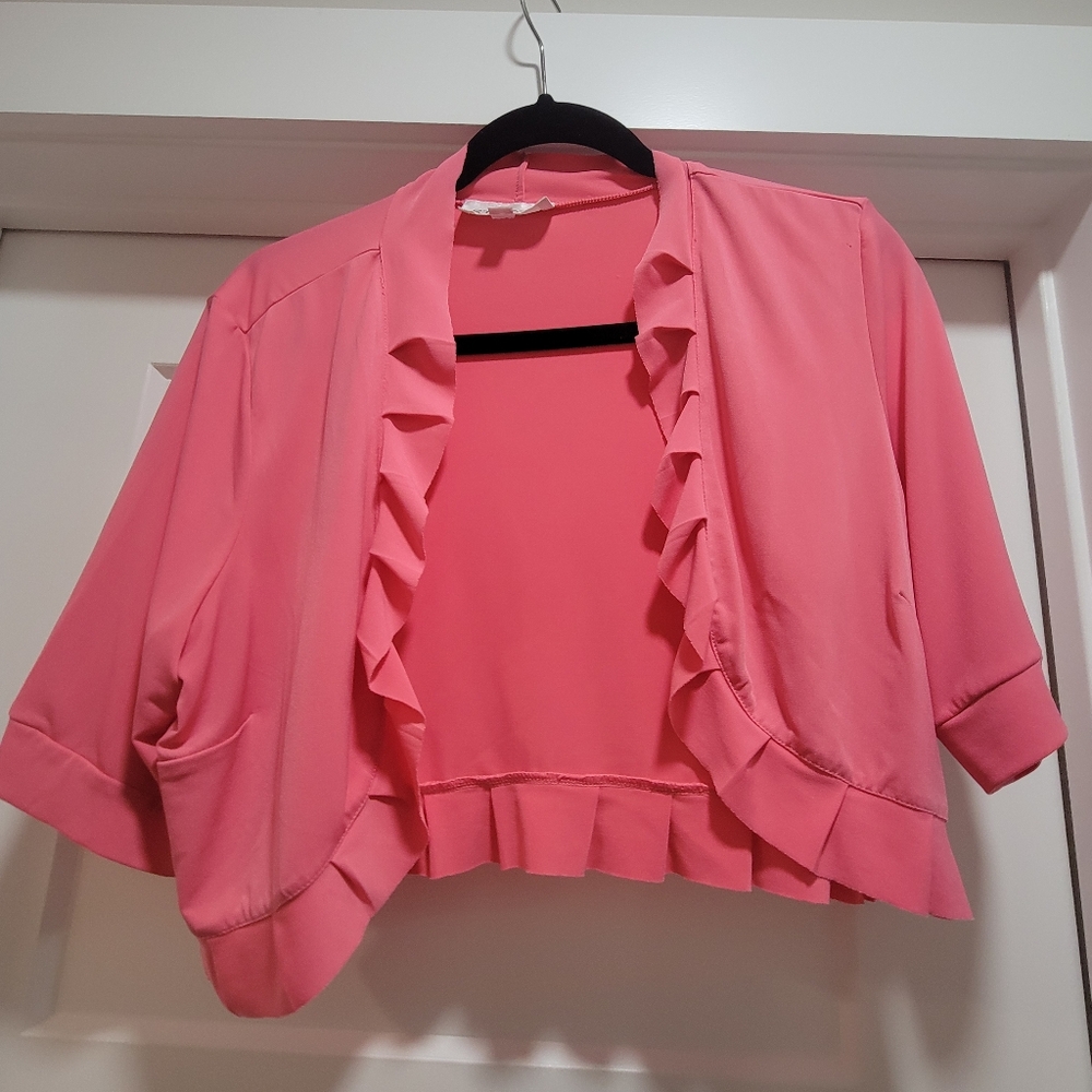 Pink Ruffled Open Front Bolero Cardigan